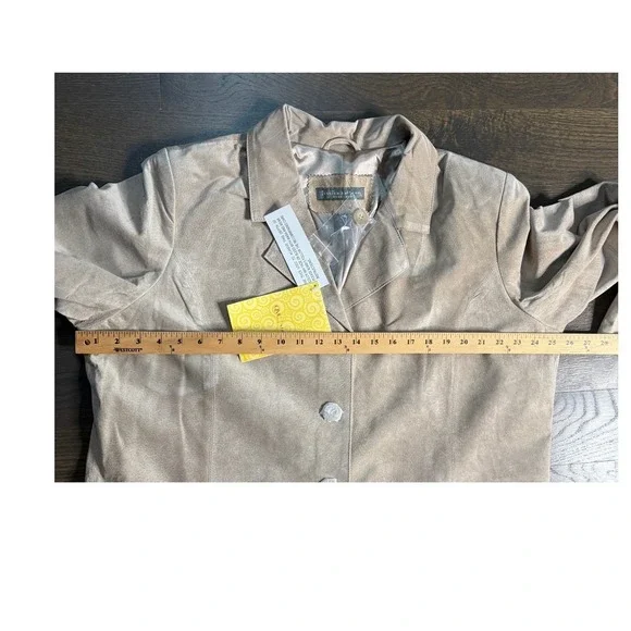 NWT Jessica Holbrook Genuine Leather Suede Blazer Jacket 1X Beige - Picture 11 of 14